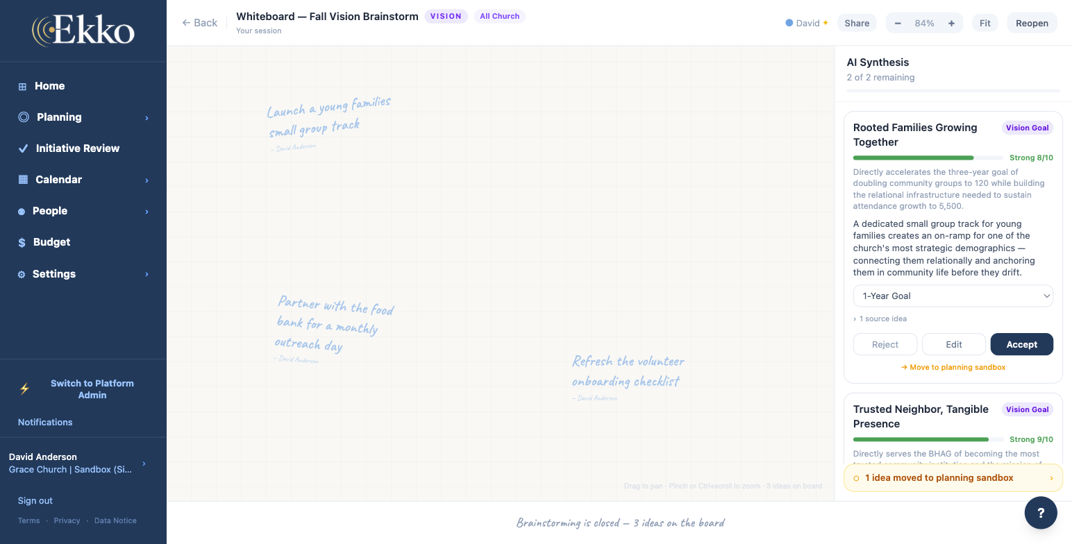 Ekko Whiteboard — AI synthesis review panel