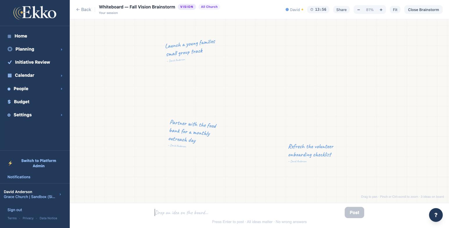 Ekko Whiteboard — live brainstorm session
